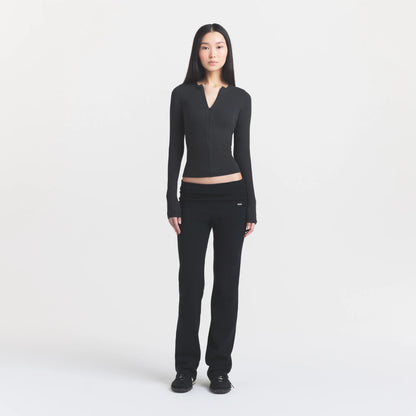 COTTON RIB ZIP UP TOP | SOOT