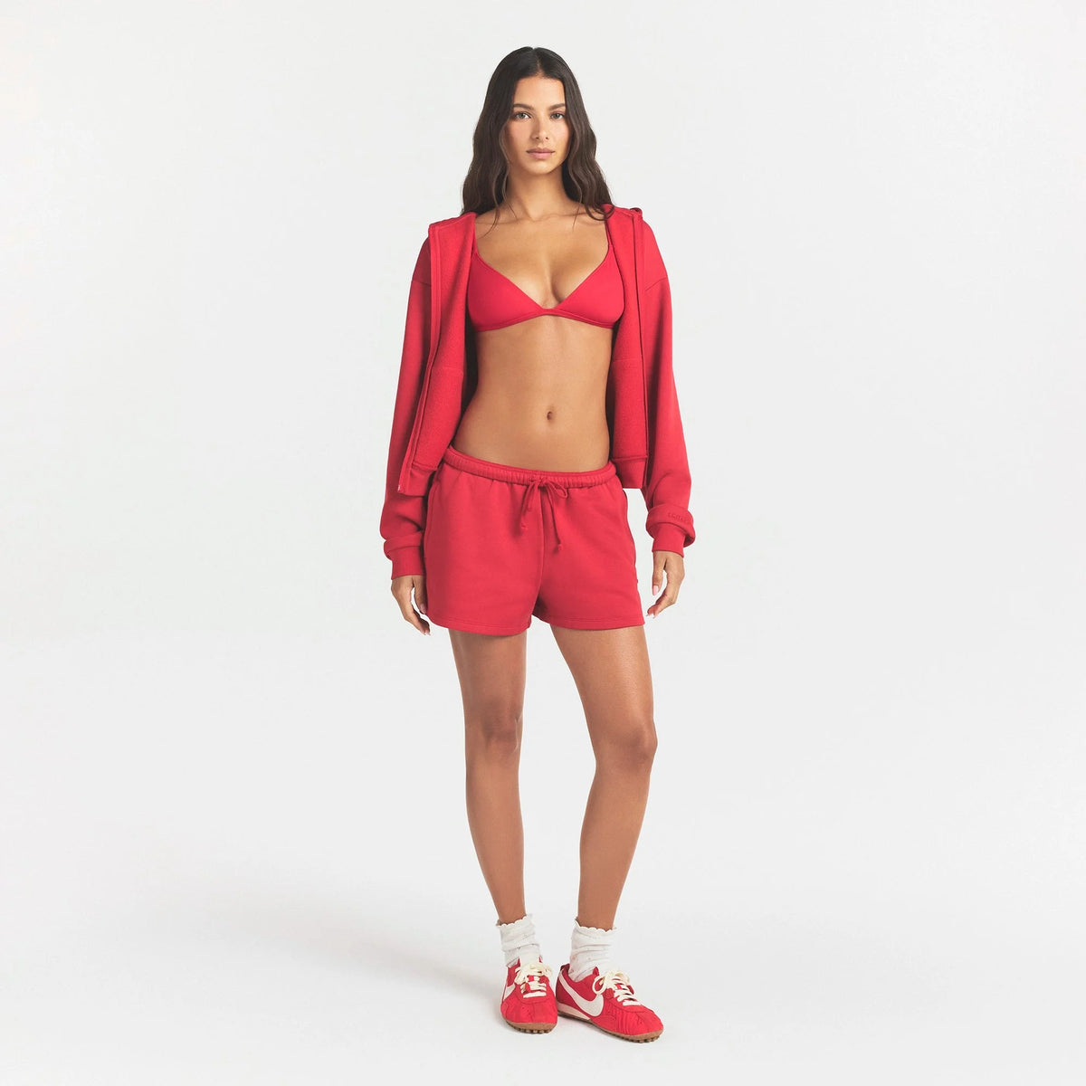 COTTON FLEECE ZIP UP HOODIE | WASHED RED