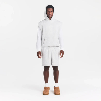 FLEECE LOUNGE MENS SLEEVELESS HOODIE | LIGHT HEATHER GREY