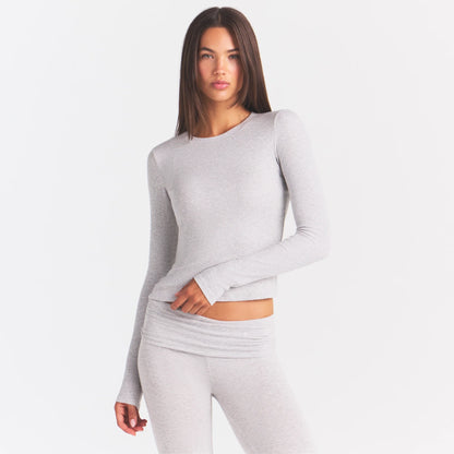 COTTON RIB LONG SLEEVE T-SHIRT | LIGHT HEATHER GREY