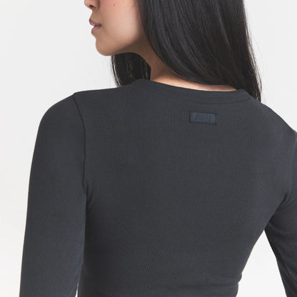 COTTON RIB ZIP UP TOP | SOOT