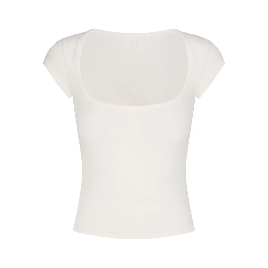 COTTON JERSEY SCOOP NECK T-SHIRT | MARBLE