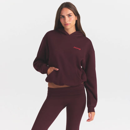 COTTON FLEECE HOODIE WITH EMBOSSED LOGO | CURRANT