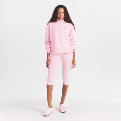 COTTON FLEECE MOCK NECK QUARTER ZIP WITH EMBOSSED LOGO | CHERRY BLOSSOM