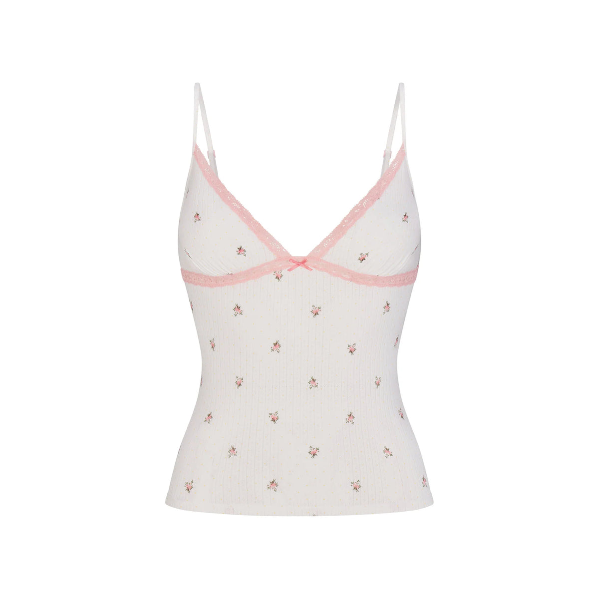 LIGHTWEIGHT COTTON POINTELLE LACE CAMI AND BOY SHORT SET | SNOW MICRO DOT FLORAL