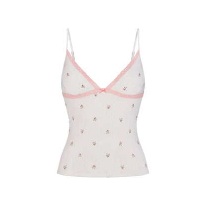 LIGHTWEIGHT COTTON POINTELLE LACE CAMI AND BOY SHORT SET | SNOW MICRO DOT FLORAL