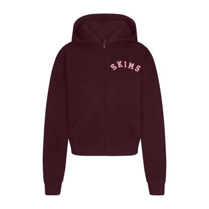 COTTON FLEECE ZIP UP HOODIE | CURRANT ARCHED SKIMS PLAID