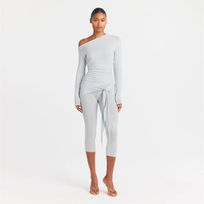 CUPRO JERSEY ASYMMETRICAL TOP | PEARL