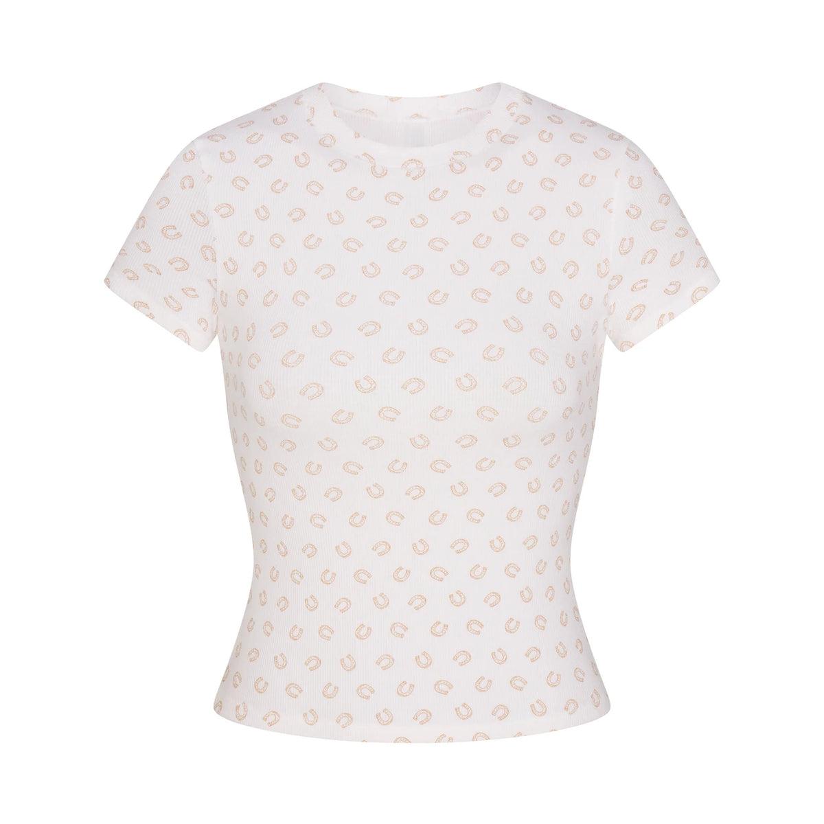 COTTON RIB T-SHIRT | OCHRE HORSESHOE PRINT