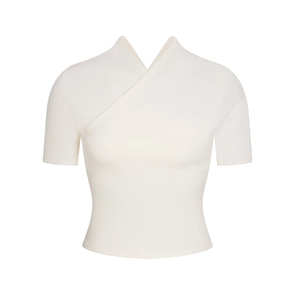 COTTON JERSEY WRAP TOP | MARBLE