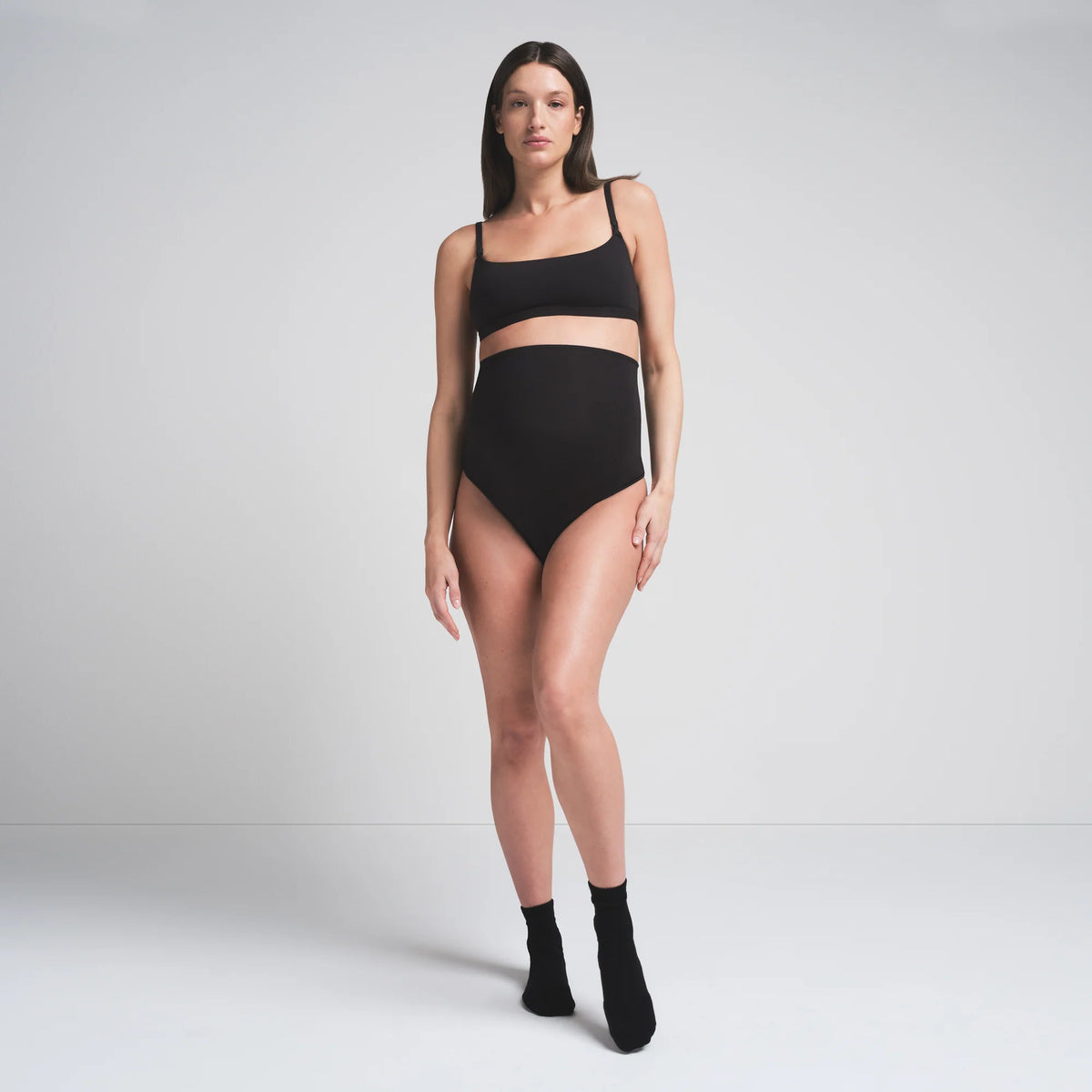 COTTON JERSEY MATERNITY HIGH-WAISTED THONG | SOOT