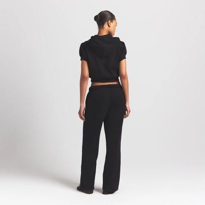 COTTON FLEECE BUBBLE SLEEVE CROPPED ZIP UP | ONYX