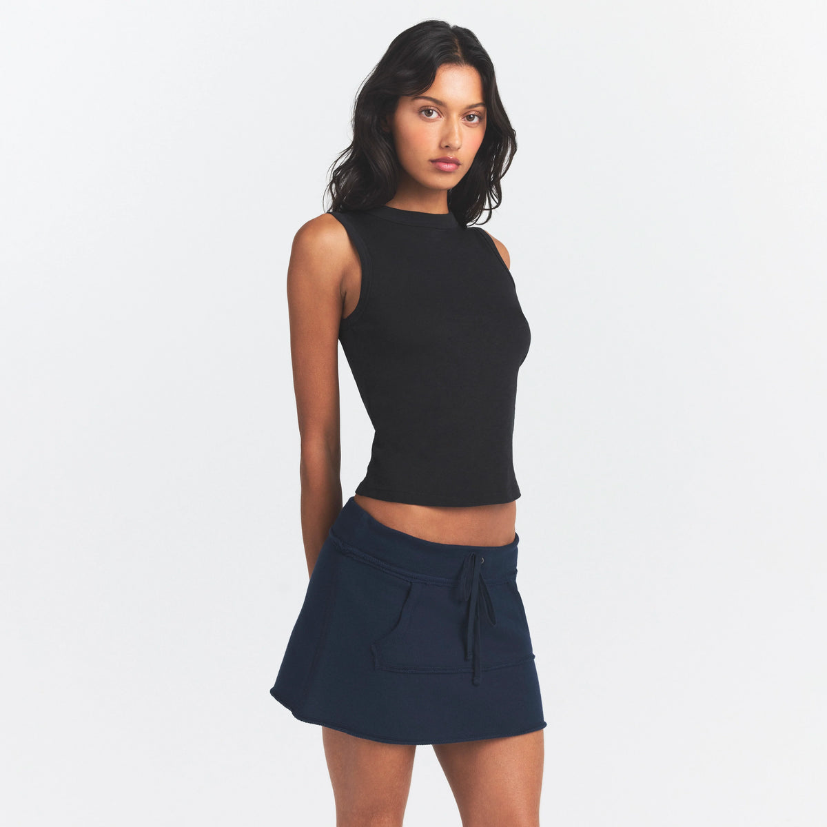 DRAPEY FRENCH TERRY MINI SKIRT | NAVY