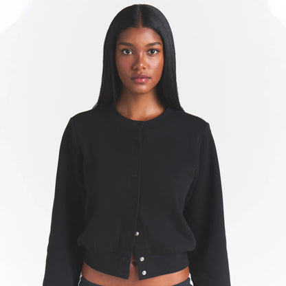 COTTON FLEECE SHRUNKEN CARDIGAN | ONYX