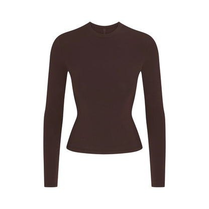 COTTON JERSEY LONG SLEEVE T-SHIRT | ESPRESSO