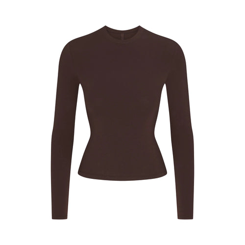 COTTON JERSEY LONG SLEEVE T-SHIRT | ESPRESSO