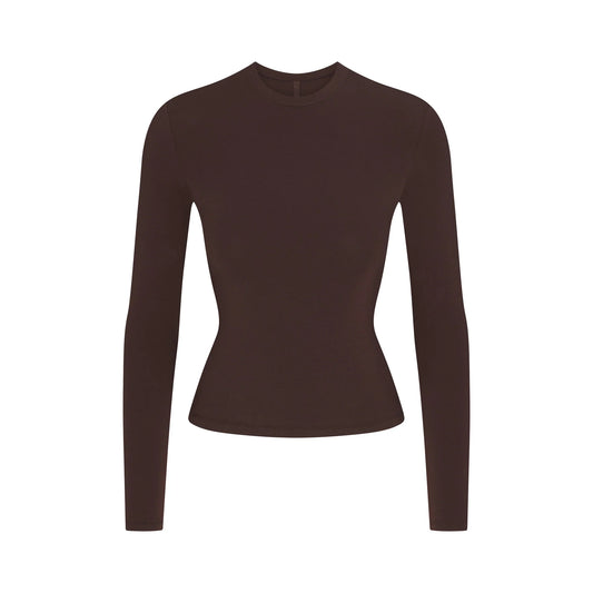 COTTON JERSEY LONG SLEEVE T-SHIRT | ESPRESSO