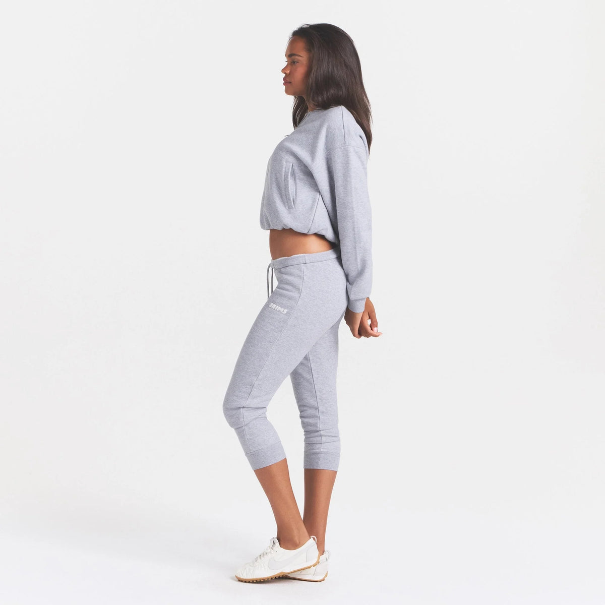 COTTON FLEECE LEGGING WITH EMBOSSED LOGO | HEATHER GREY