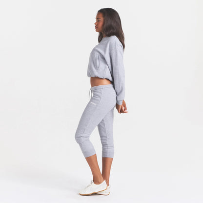 COTTON FLEECE LEGGING WITH EMBOSSED LOGO | HEATHER GREY