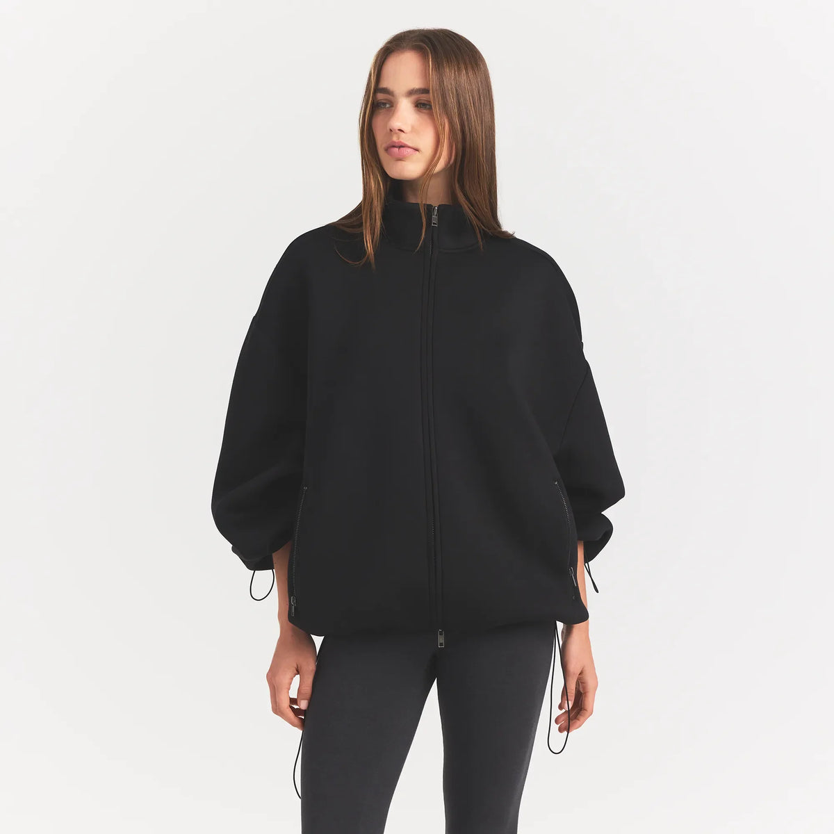 NEOPRENE OUTERWEAR OVERSIZED MOCK NECK JACKET | OBSIDIAN