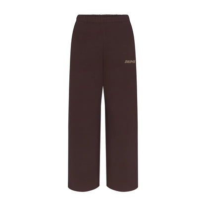 COTTON FLEECE STRAIGHT LEG PANT WITH EMBOSSED LOGO | ESPRESSO