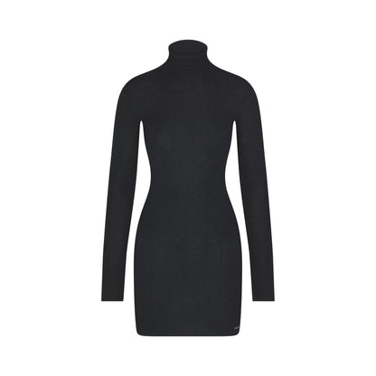 ESSENTIAL KNIT MOCK NECK MINI DRESS | ONYX
