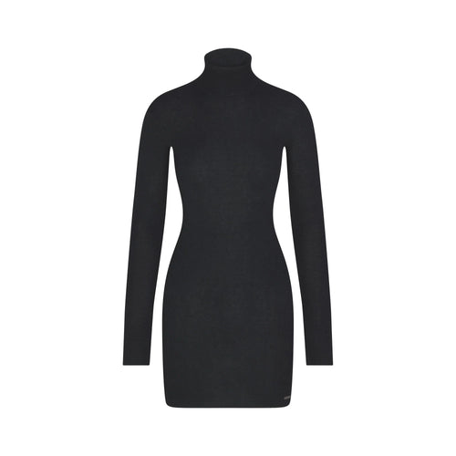 ESSENTIAL KNIT MOCK NECK MINI DRESS | ONYX