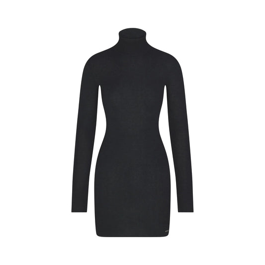 ESSENTIAL KNIT MOCK NECK MINI DRESS | ONYX