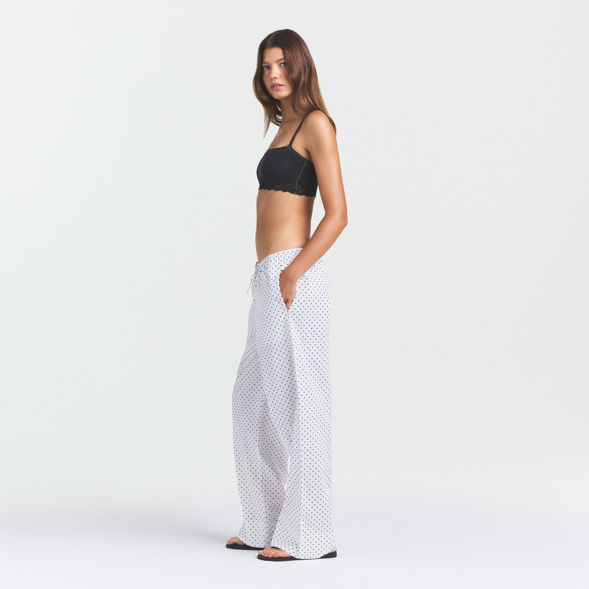 COTTON POPLIN SLEEP STRAIGHT LEG PANT | ONYX DOT PRINT