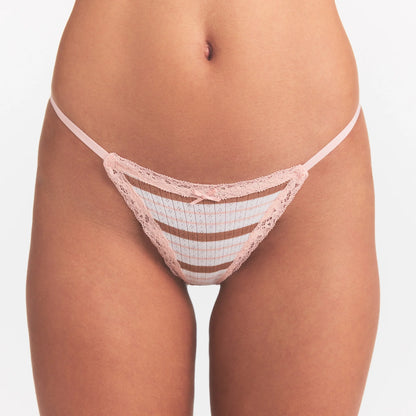 LIGHTWEIGHT COTTON POINTELLE LACE STRING THONG | VILLA EGRET RUNWAY STRIPE