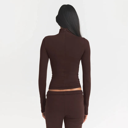 COTTON JERSEY TURTLENECK LONG SLEEVE | ESPRESSO