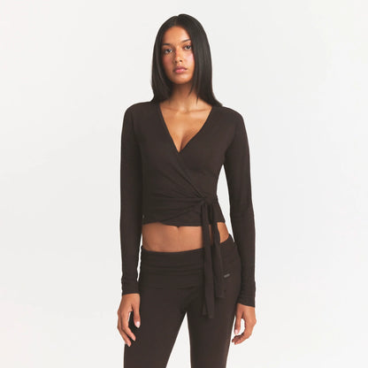 ESSENTIAL KNIT WRAP SWEATER | ESPRESSO