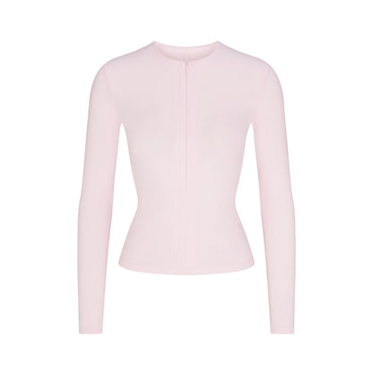 COTTON RIB ZIP UP TOP | CHERRY BLOSSOM