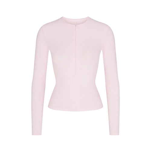 COTTON RIB ZIP UP TOP | CHERRY BLOSSOM