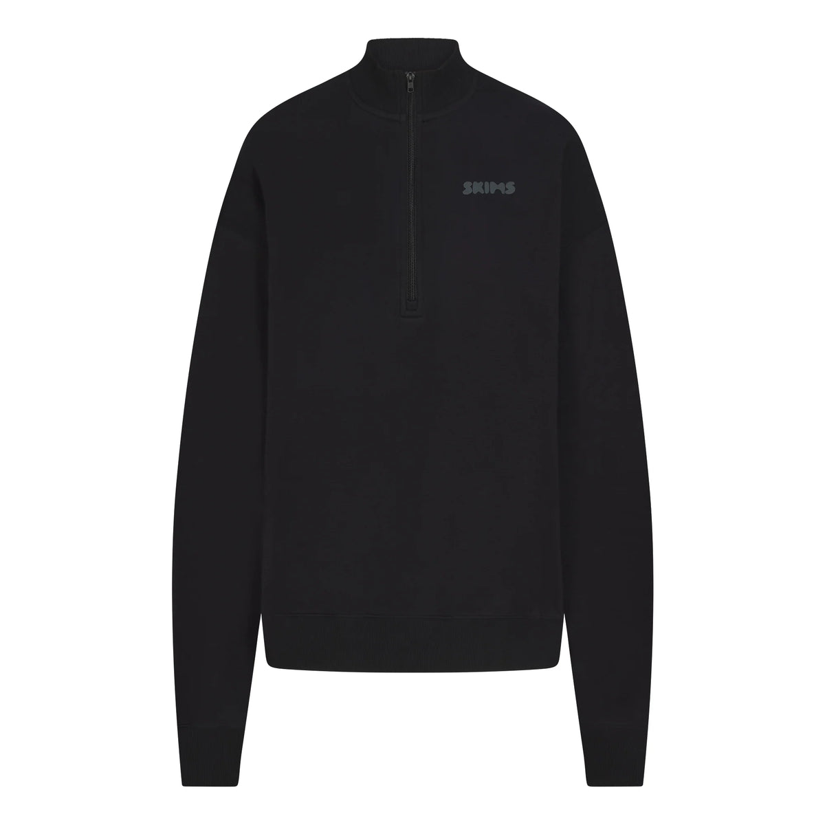COTTON FLEECE MOCK NECK QUARTER ZIP WITH EMBOSSED LOGO | ONYX