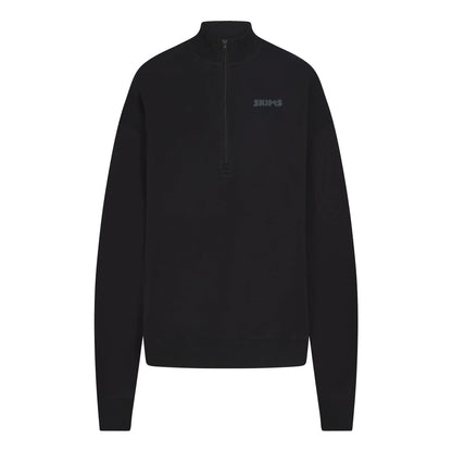 COTTON FLEECE MOCK NECK QUARTER ZIP WITH EMBOSSED LOGO | ONYX