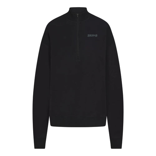 COTTON FLEECE MOCK NECK QUARTER ZIP WITH EMBOSSED LOGO | ONYX