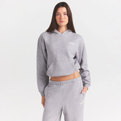 COTTON FLEECE HOODIE WITH EMBOSSED LOGO | HEATHER GREY