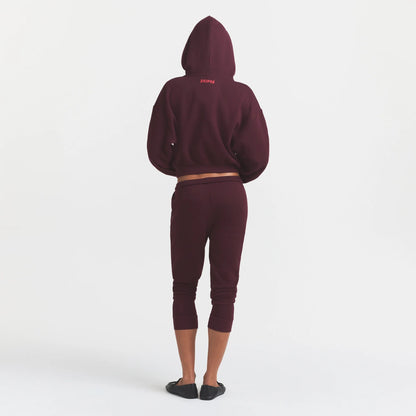COTTON FLEECE CROPPED HOODIE WITH EMBOSSED LOGO | CURRANT