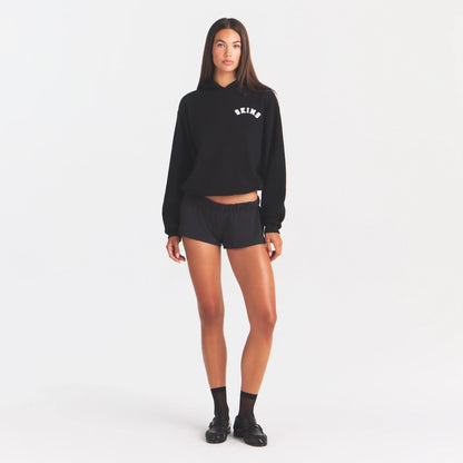 COTTON FLEECE HOODIE | ONYX SNOW ARCHED SKIMS LOGO
