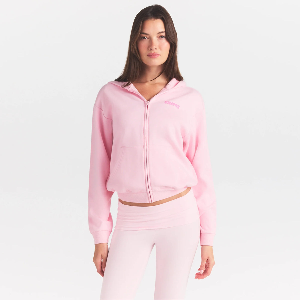 COTTON FLEECE ZIP UP HOODIE WITH EMBOSSED LOGO | CHERRY BLOSSOM