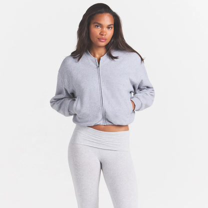 COTTON FLEECE BOMBER JACKET | HEATHER GREY