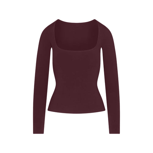 COTTON JERSEY SCOOP NECK LONG SLEEVE TOP | CURRANT