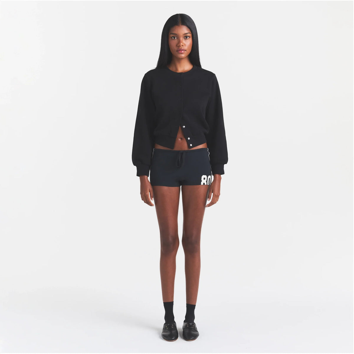 COTTON FLEECE SHRUNKEN CARDIGAN | ONYX