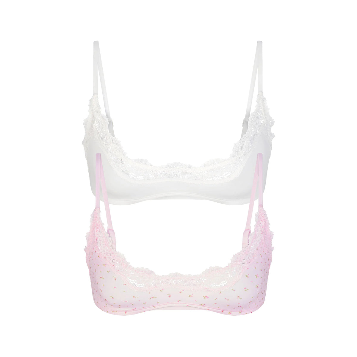 FITS EVERYBODY LACE SCOOP BRALETTE 2-PACK | MARBLE AND PINK ROSEBUD PRINT