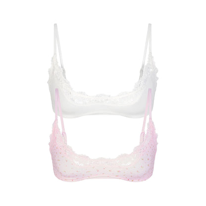 FITS EVERYBODY LACE SCOOP BRALETTE 2-PACK | MARBLE AND PINK ROSEBUD PRINT