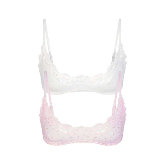 FITS EVERYBODY LACE SCOOP BRALETTE 2-PACK | MARBLE AND PINK ROSEBUD PRINT
