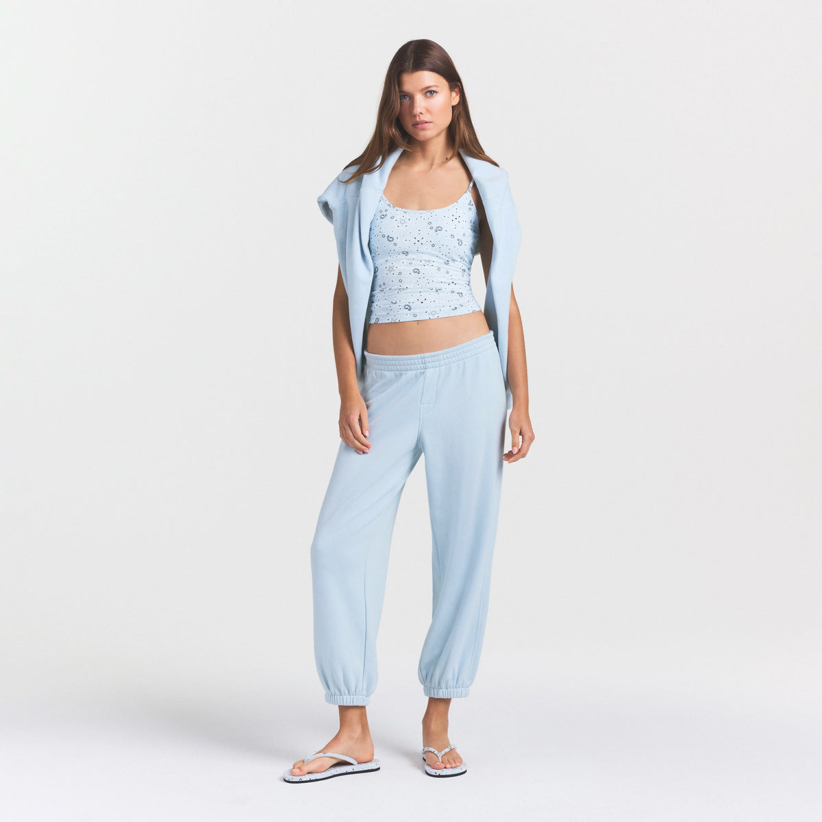 DRAPEY FRENCH TERRY CROPPED JOGGER | POWDER BLUE