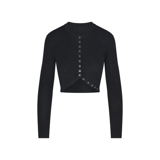 ESSENTIAL KNIT ROUNDED CROPPED CARDIGAN | ONYX