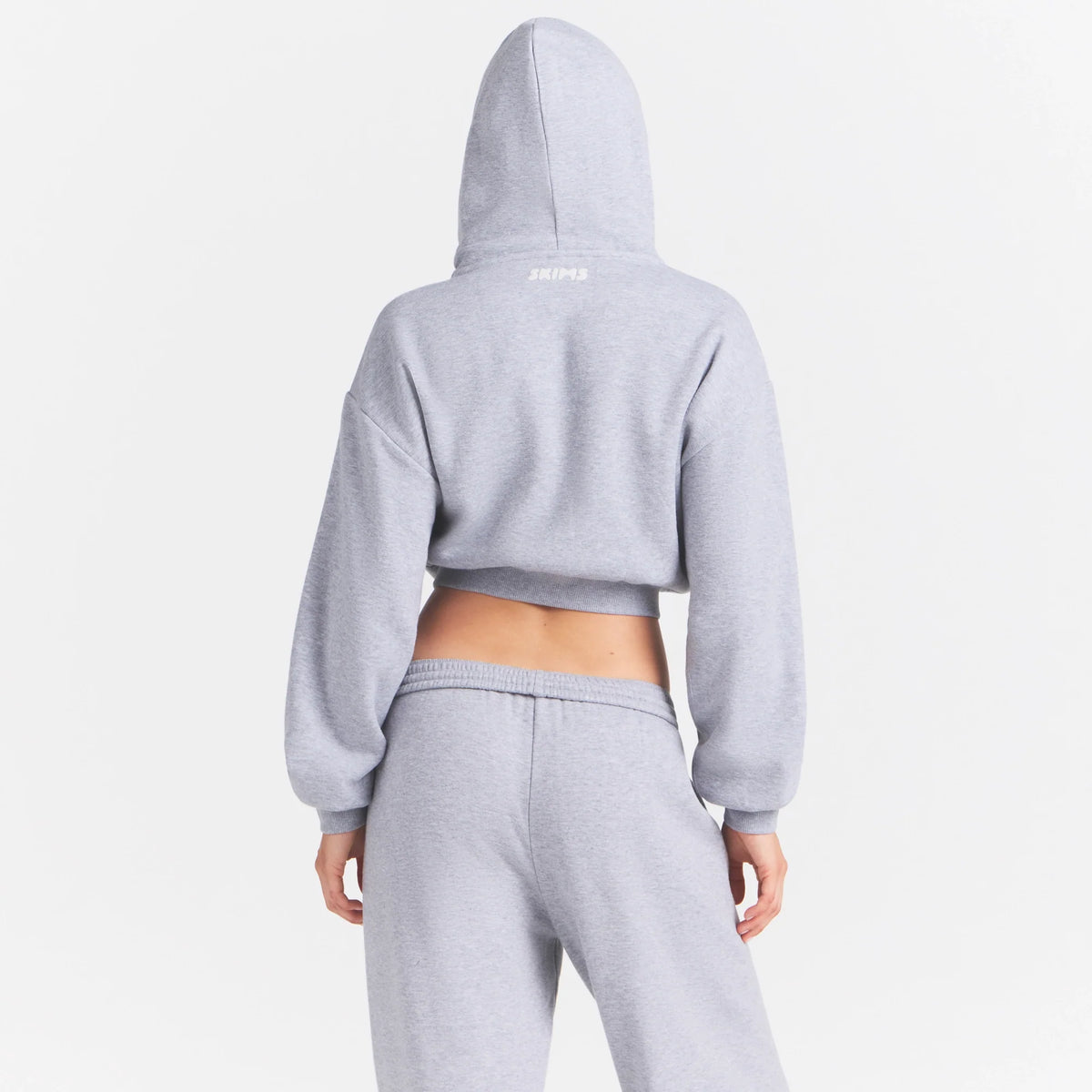 COTTON FLEECE CROPPED HOODIE WITH EMBOSSED LOGO | HEATHER GREY